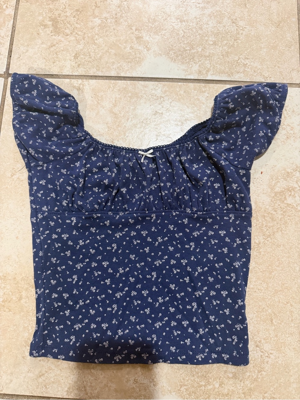 Aeropostale Navy Floral Flutter Sleeve Bodysuit